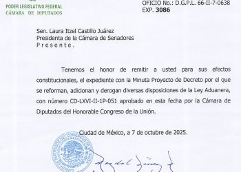 Senado recibe minuta de reformas a la Ley Aduanera; Morena destaca combate a evasión fiscal y PRI anuncia voto en contra
