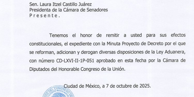 Senado recibe minuta de reformas a la Ley Aduanera; Morena destaca combate a evasión fiscal y PRI anuncia voto en contra