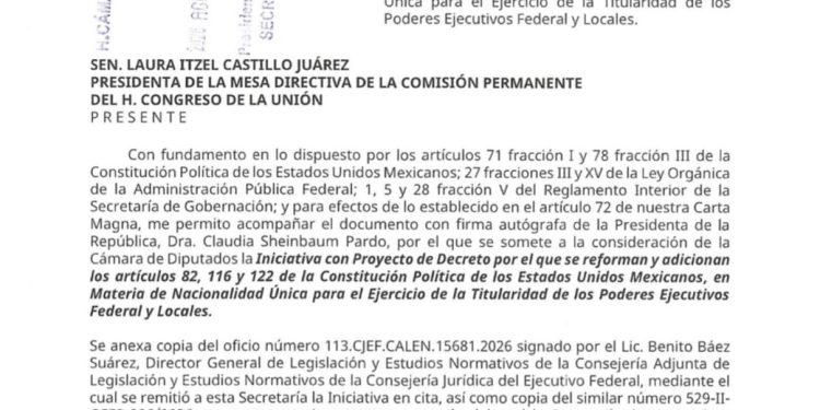 Sheinbaum envía iniciativa para que presidentes y gobernadores tengan una sola nacionalidad